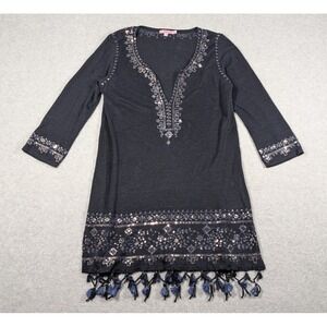 Calypso St‎ Barth Women Dress Small 100% Linen Sequin Tassel Hem Coverup